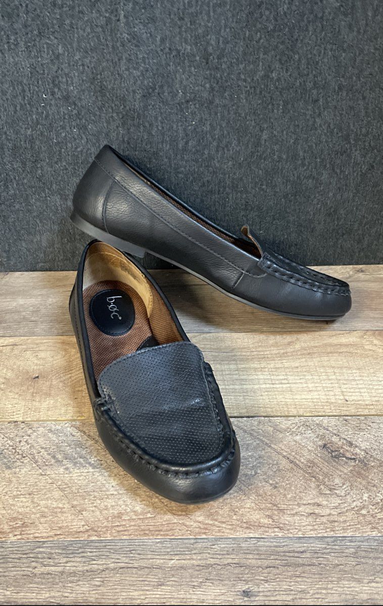 b.o.c. Moccasin Loafer Black Perforated Slip-On Women's Shoes Size 9W