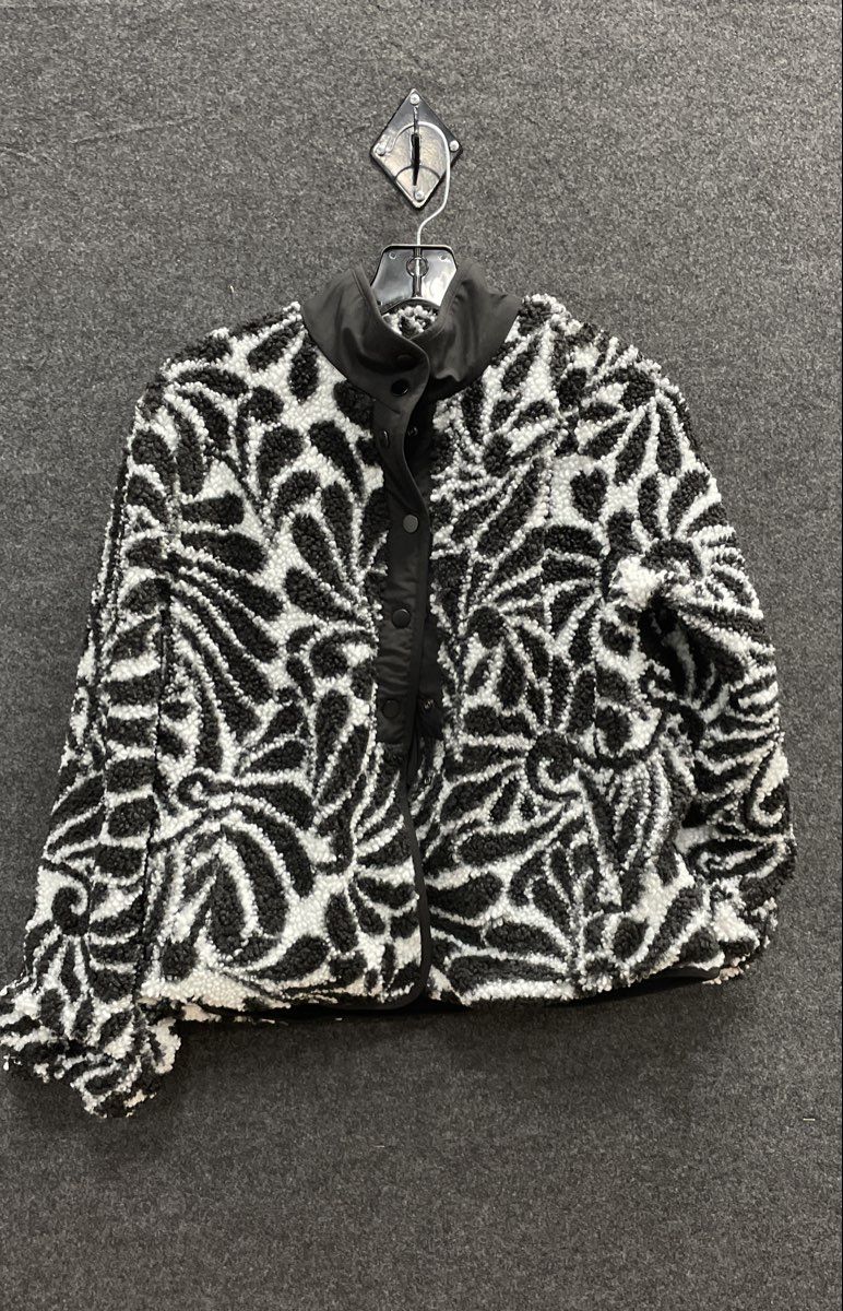 Liz Claiborne Women's Black White Floral Sherpa Snap Front Fleece Jacket Sz M