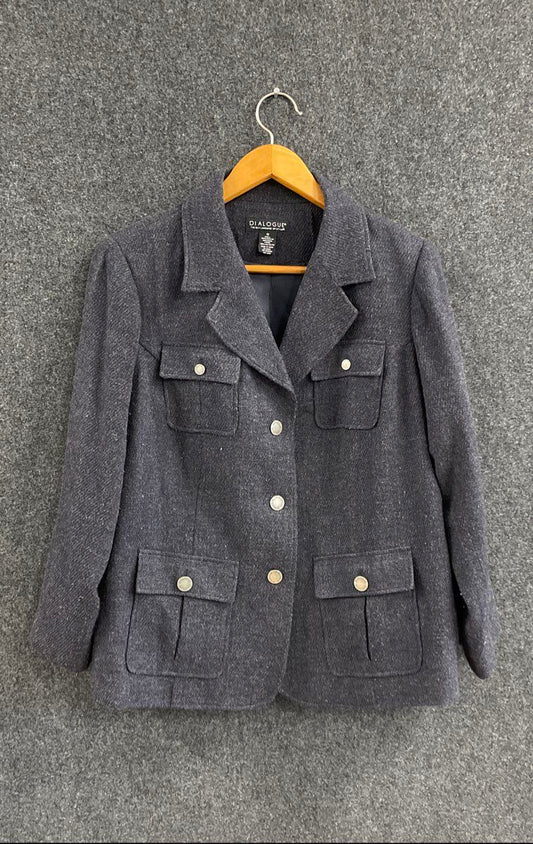 Dialogue Women's Gray Textured Wool Blend 4-Pocket Utility Blazer Jacket Sz 1X