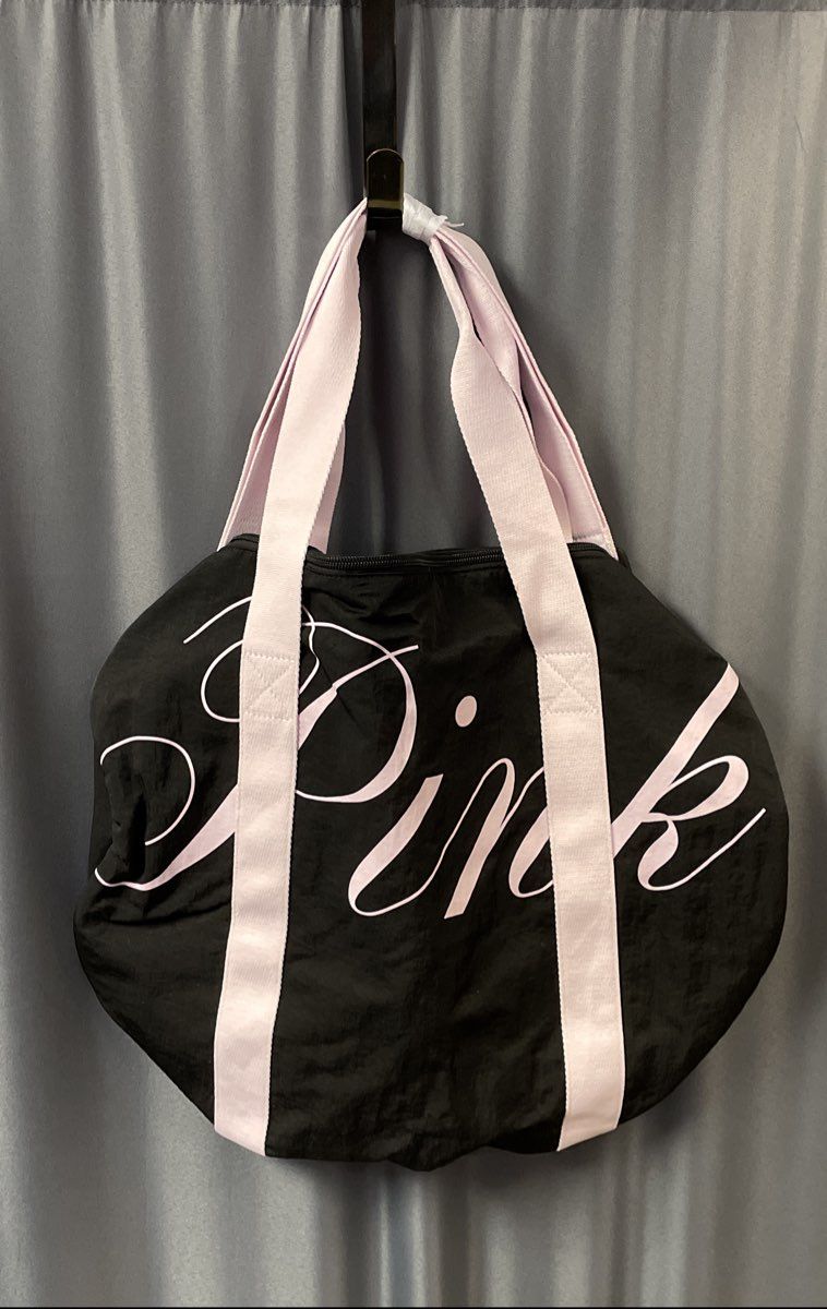 Victoria's Secret PINK Black Pink Script Logo Duffle Gym Bag NWOT
