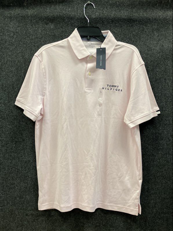 Tommy Hilfiger Men's Light Pink Polo Shirt Embroidered Logo NWT Size L