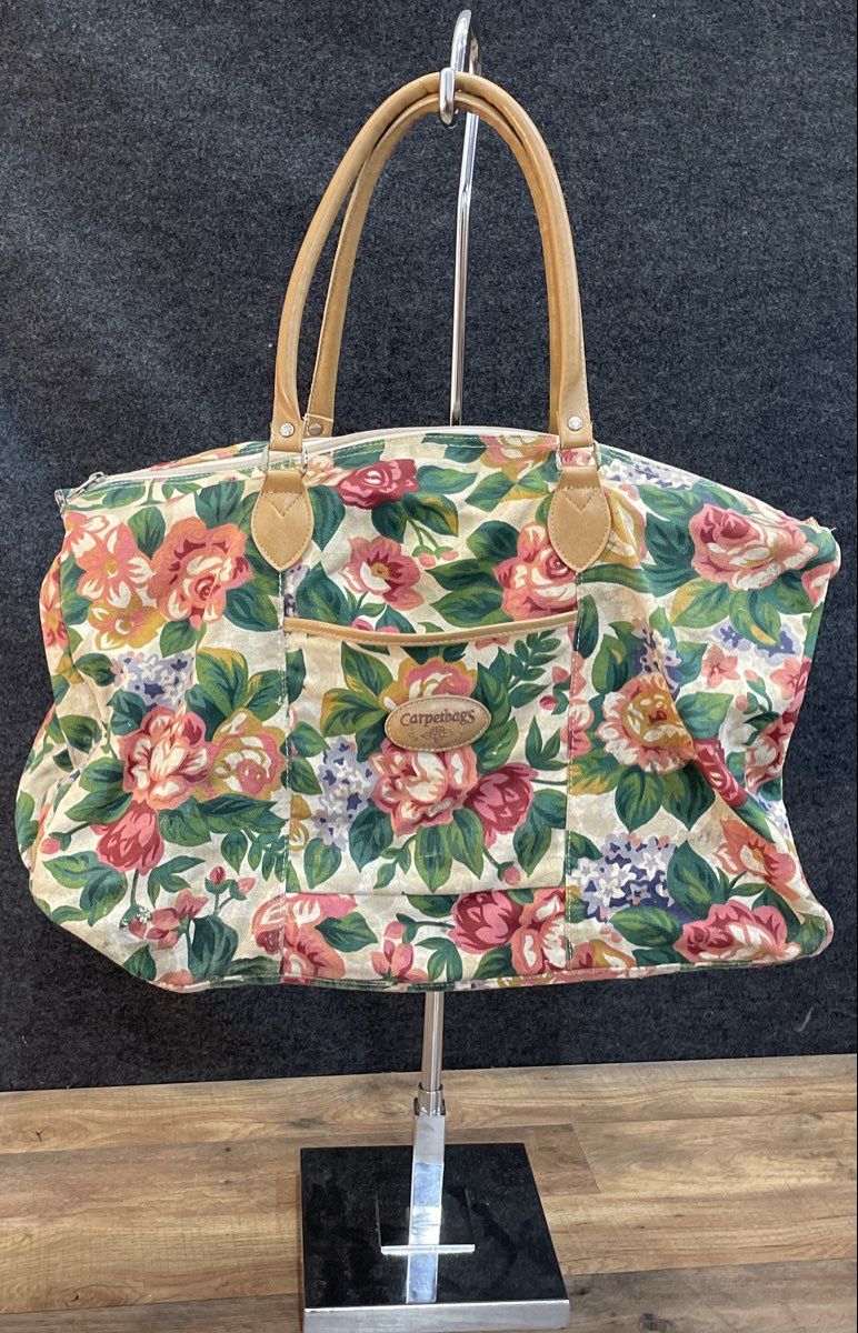 Vintage Carpetbags of America Floral Canvas Overnight Weekender Bag Large