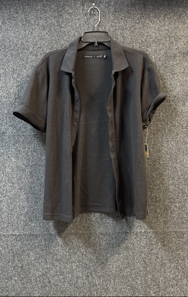 Edgar + Ash Men's Short Sleeve Button Down Shirt Dark Gray Waffle Knit NWT Sz S