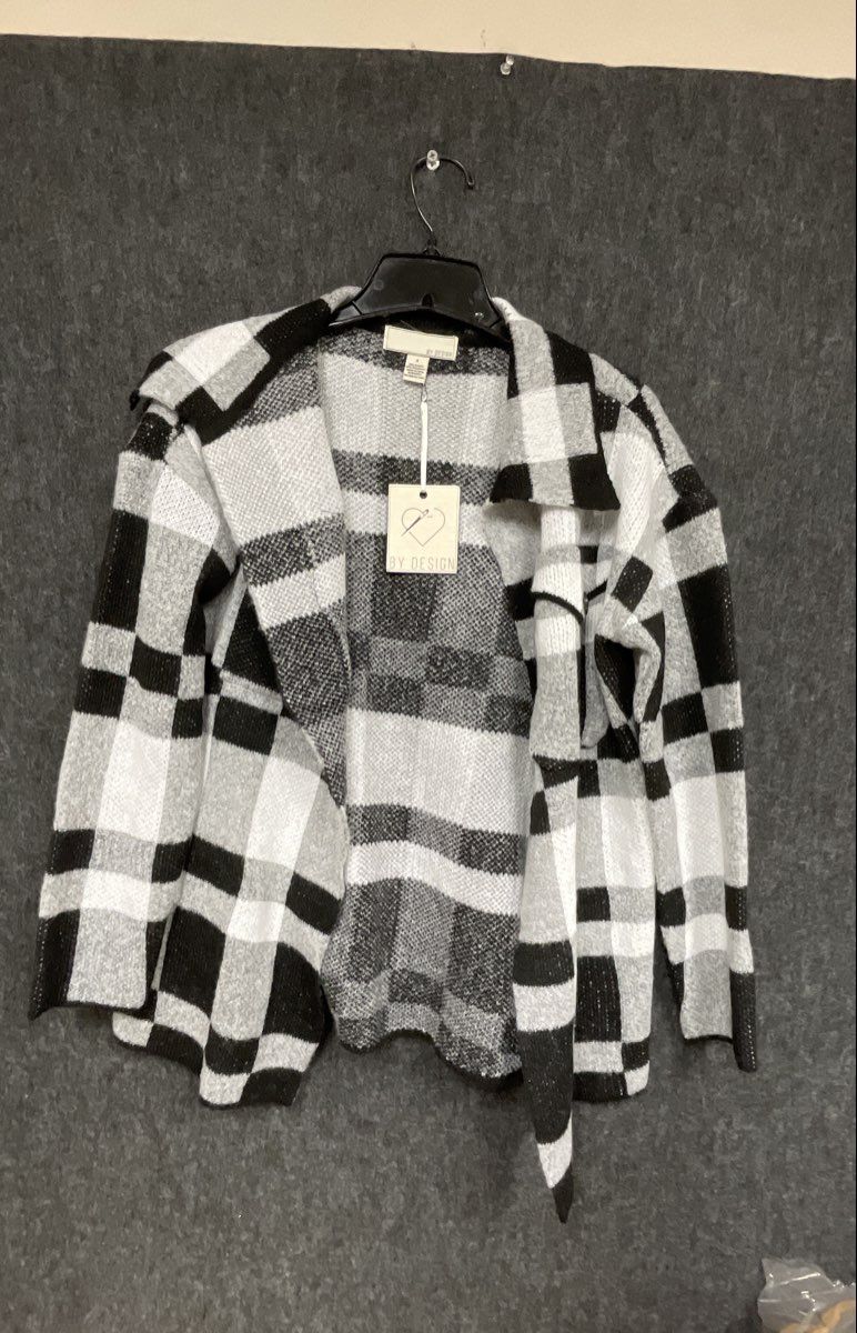 By Design Women's Black White Plaid Open Front Knit Cardigan Jacket Sz S NWT