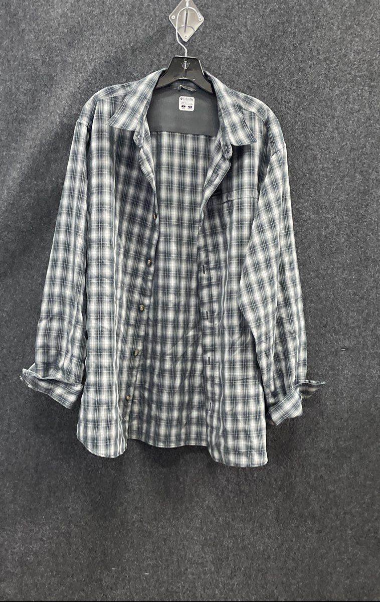 Columbia Men's Grey Plaid Vented Silver Ridge Button-Up Shirt Sz L