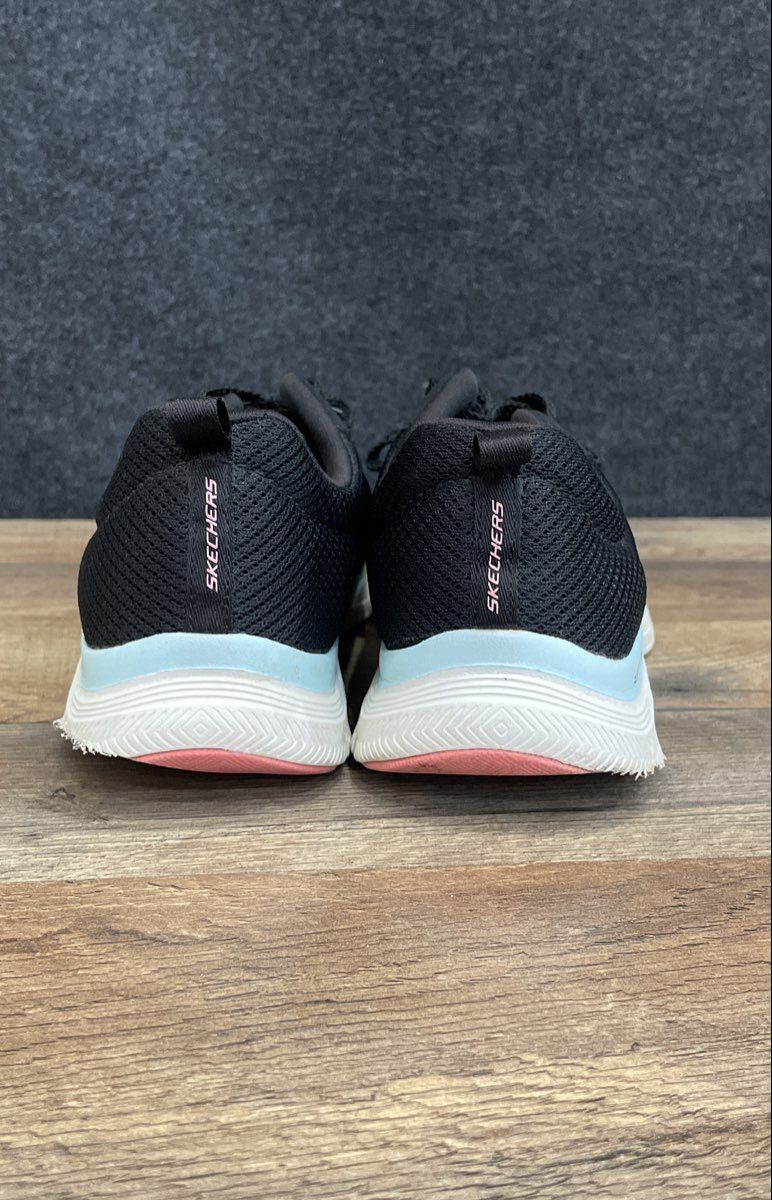 Skechers Flex-Lite Black Blue Air-Cooled Memory Foam Walking Shoes Size 8.5