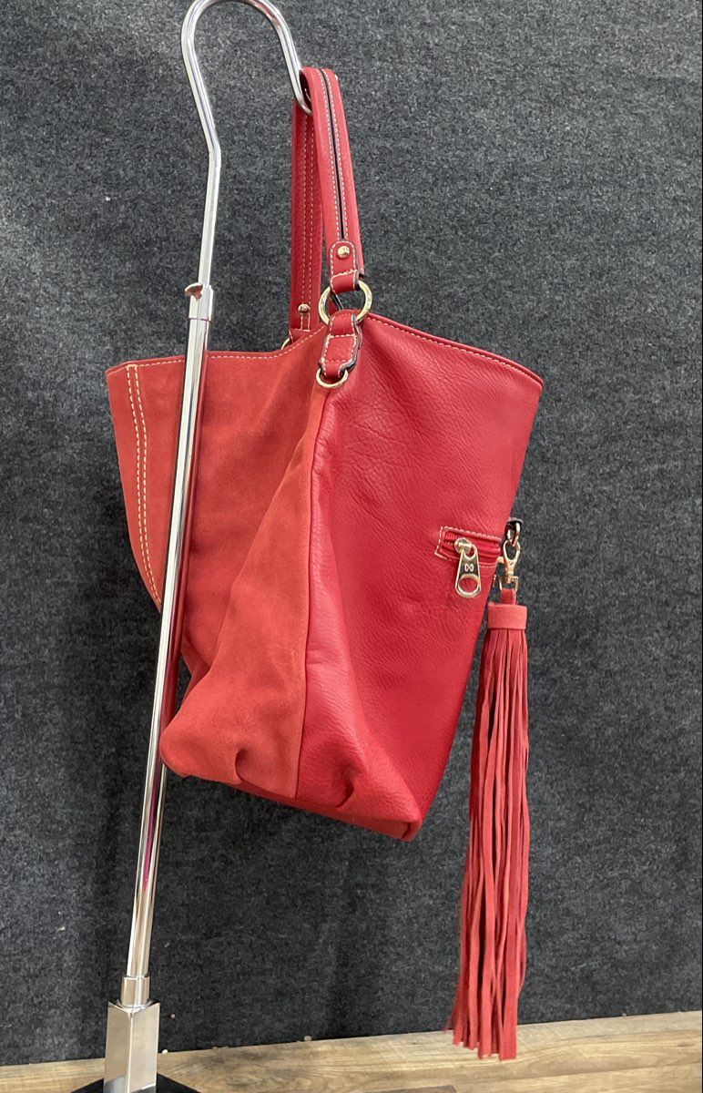 Coco + Carmen Red Leather Tassel Shoulder Bag Hobo Large Gold Hardware