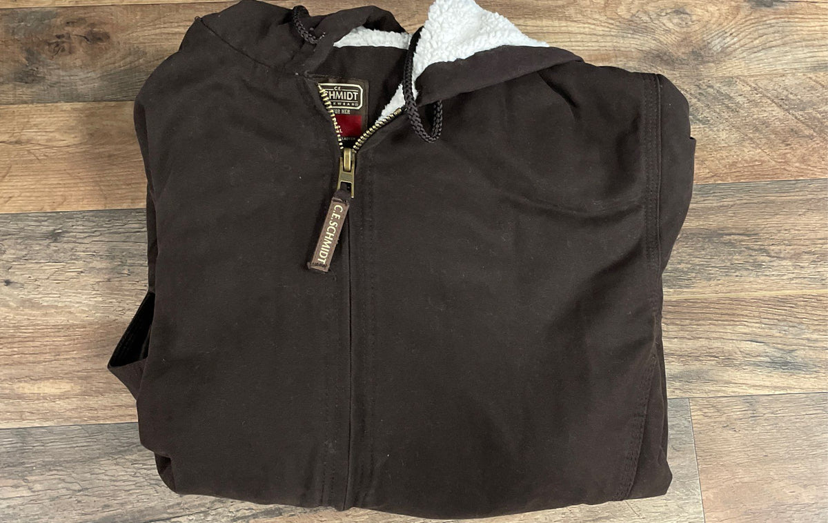 C.E. Schmidt Women's Sherpa Lined Duck Canvas Hooded Work Jacket Brown Sz L Tall