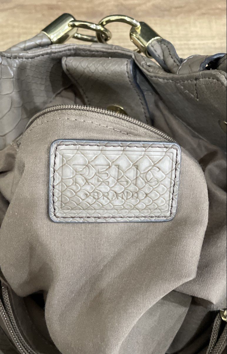 Relic Grey Snakeskin Print Tote Shoulder Bag Braided Handles Gold Hardware
