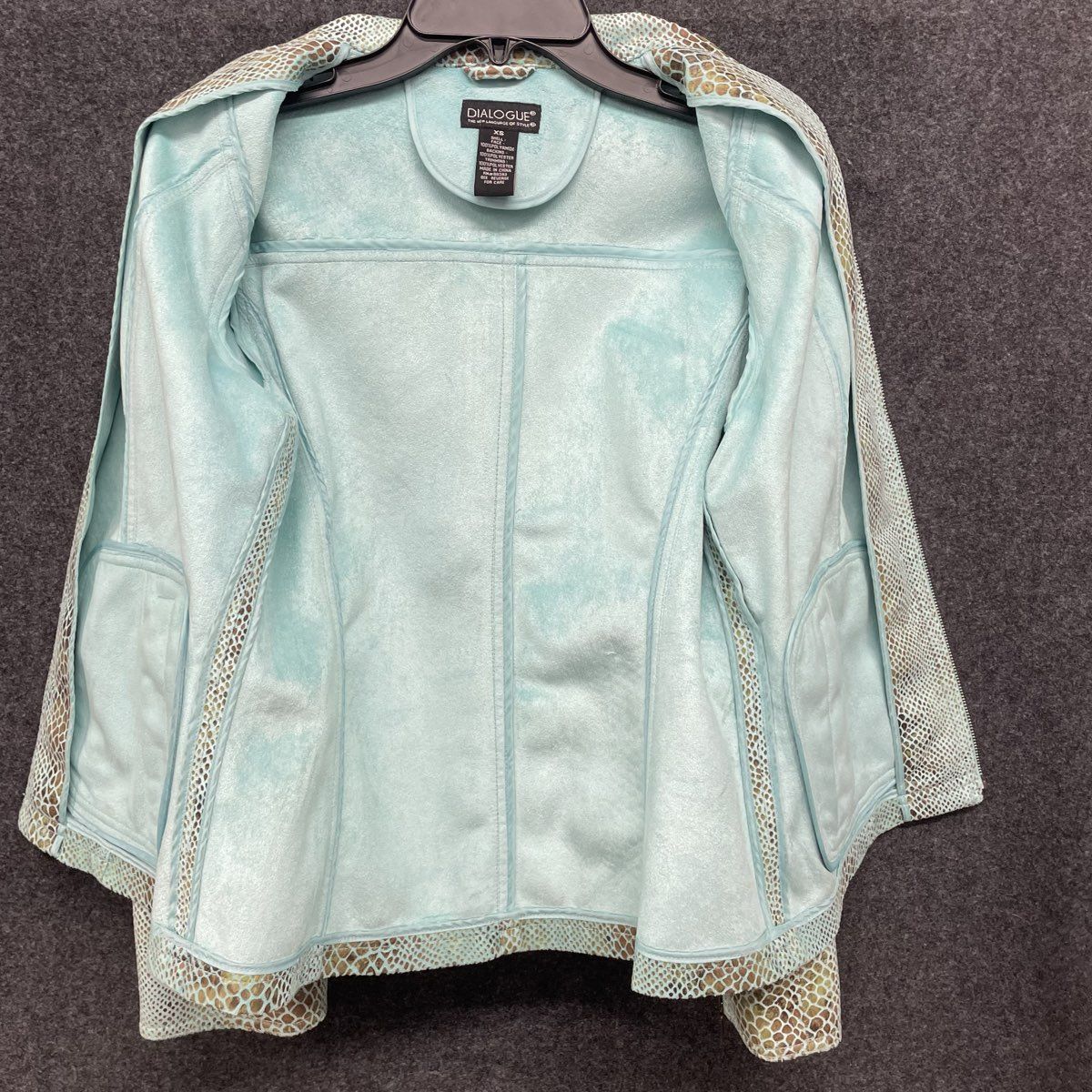 Dialogue Women's Mint Green Snakeskin Print Faux Leather Zip Jacket Sz XS