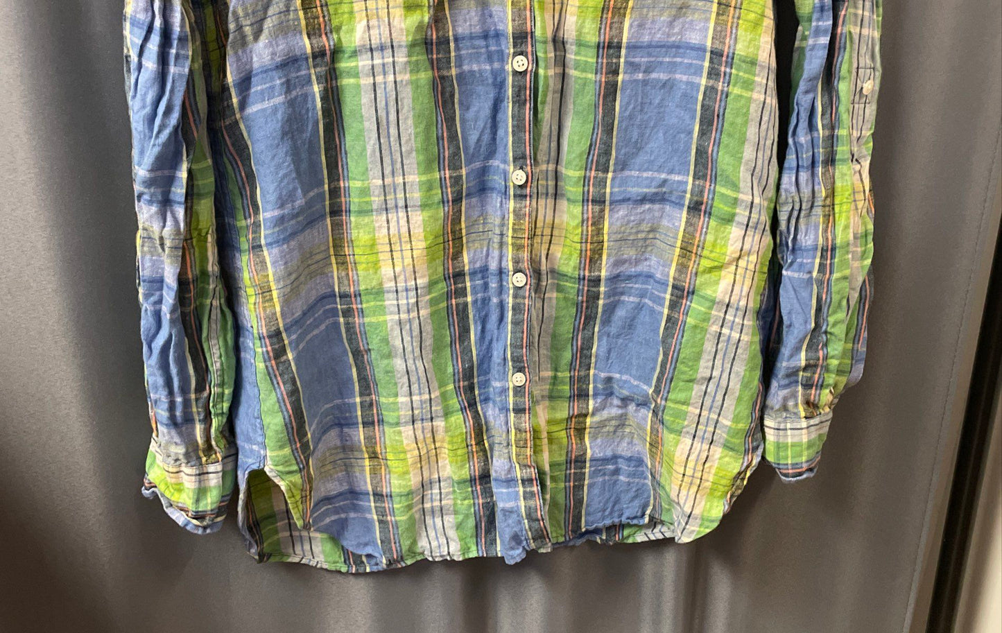 Lauren Ralph Lauren Women's Blue Green Plaid Roll Tab Sleeve Shirt Sz SP