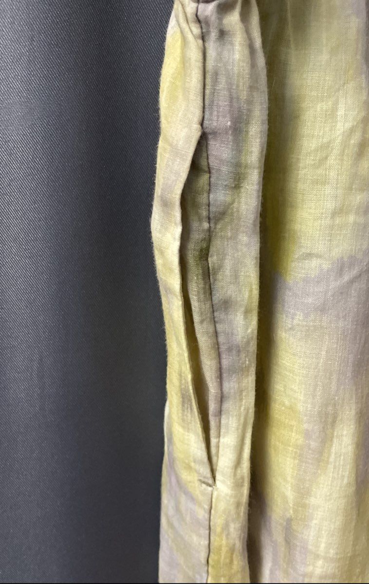 Zara Women's 2-Piece Set Yellow Gray Watercolor Shirt Wide Leg Pants Sz XL