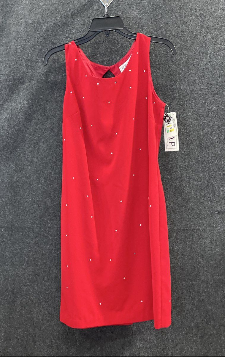 Vintage 90s Kemp Collection Women's Red Rhinestone Sheath Dress Sz 8 NWT