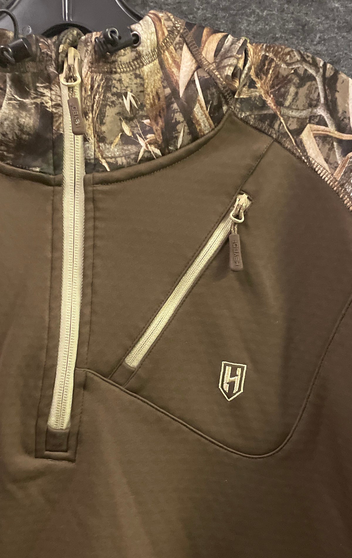Heybo Men's Brown Realtree Camo Quarter Zip Hoodie Hunting Jacket Sz M