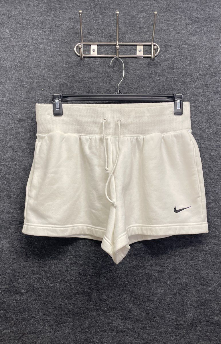 Nike Women's Cream Fleece Sweat Shorts High Waisted Drawstring Sz L