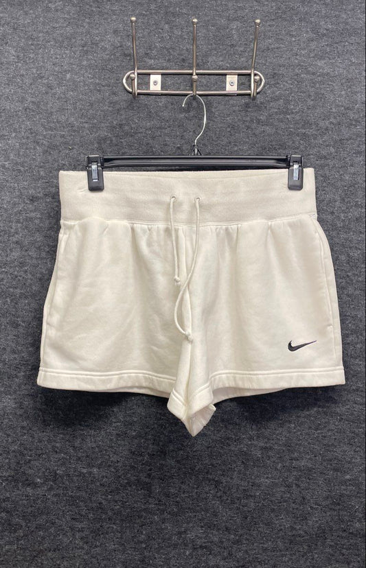 Nike Women's Cream Fleece Sweat Shorts High Waisted Drawstring Sz L