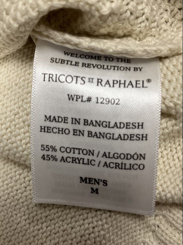 Tricots St Raphael Men's Crewneck Sweater Cream Chevron Textured Knit NWT Sz M