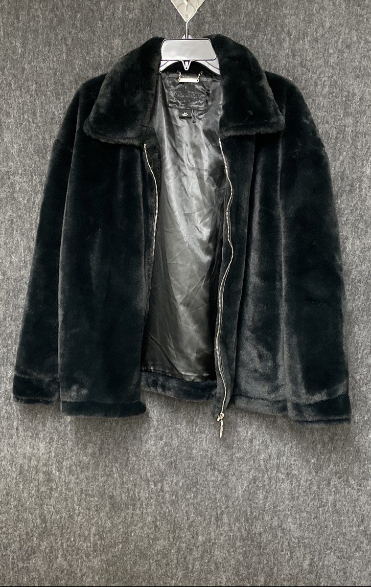 Jou Jou Women's Black Faux Fur Full Zip Collared Jacket Coat Sz M