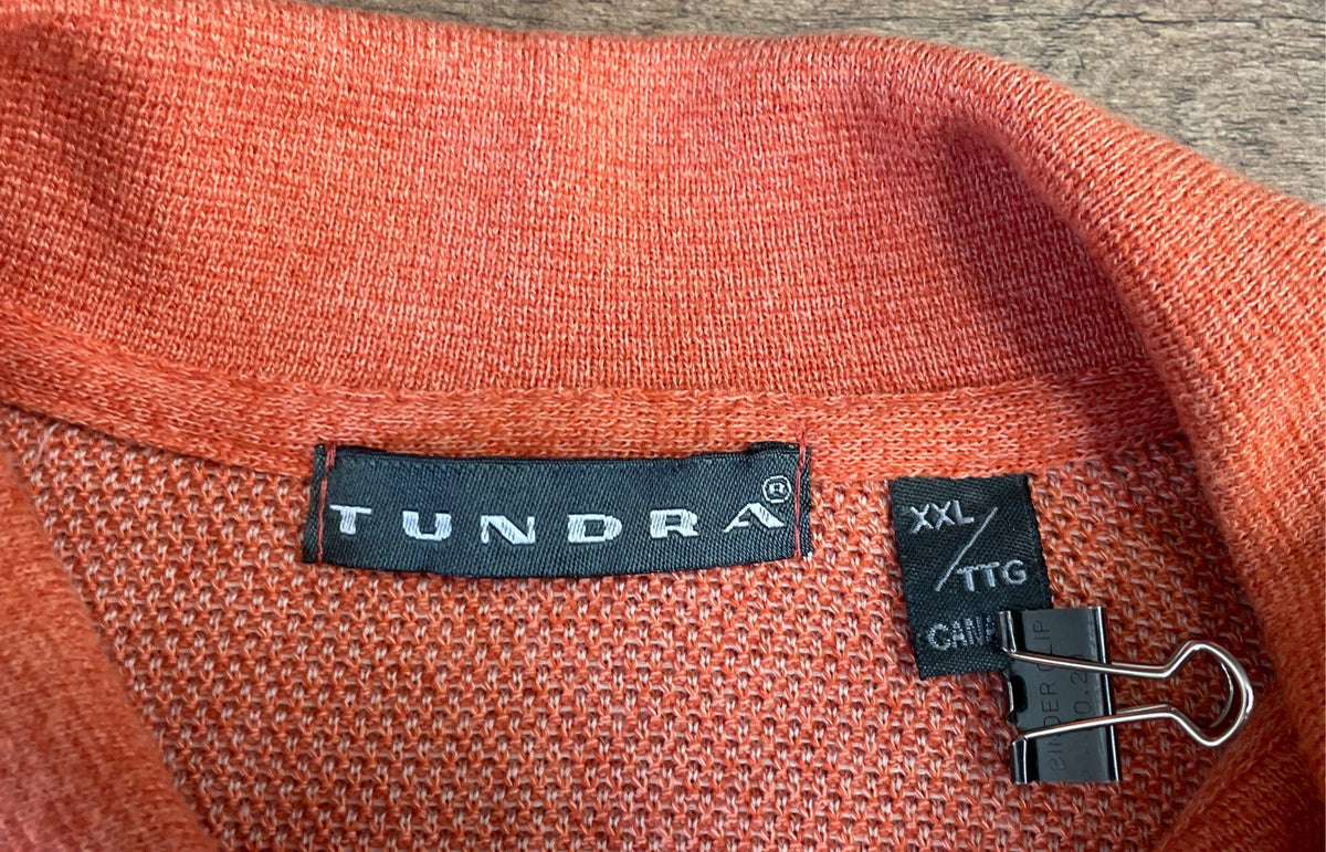 Tundra Men's Vintage 90s Orange Textured Knit 1/4 Zip Short Sleeve Polo Sz XXL