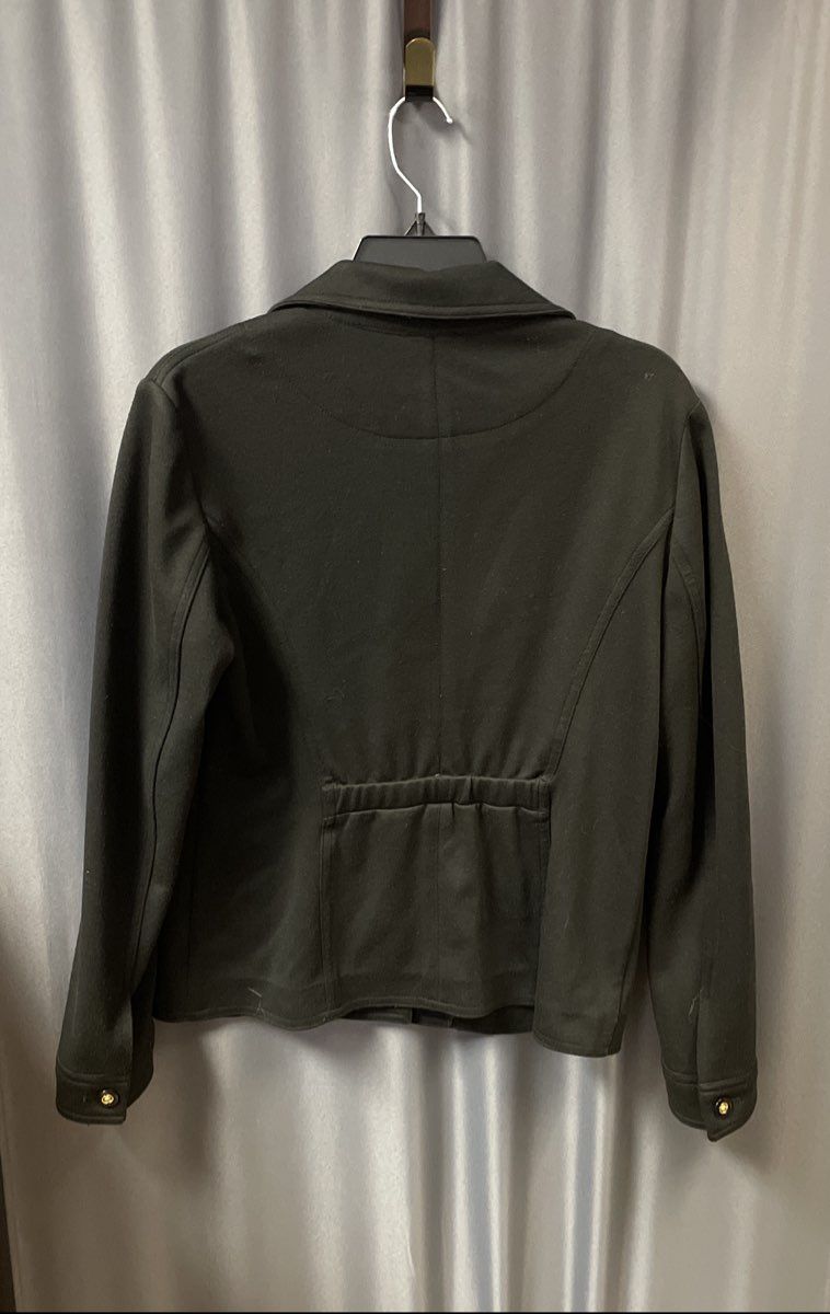 Charter Club Women's Black Knit Jacket Gold Button Pockets Elastic Back Sz M