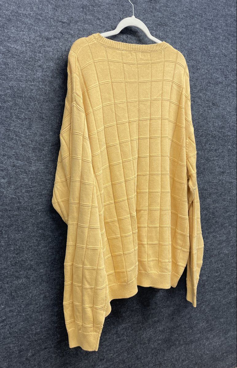 Izod Men's Yellow Grid Textured 100% Cotton Crewneck Sweater Sz 2XL