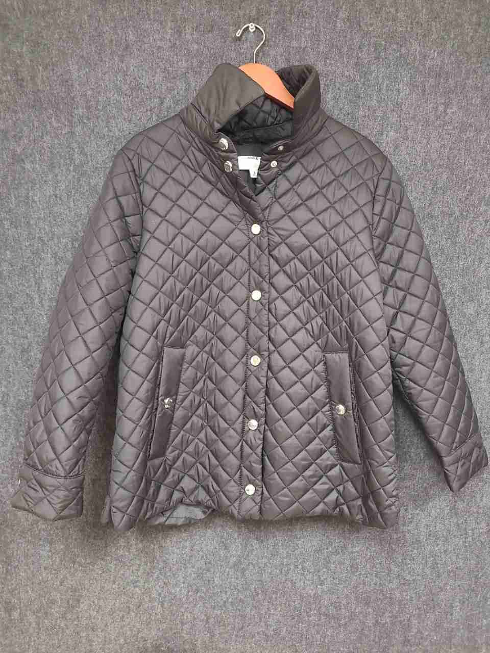Anne Klein Women's Brown Diamond Quilted Snap Front Mock Neck Jacket Sz L