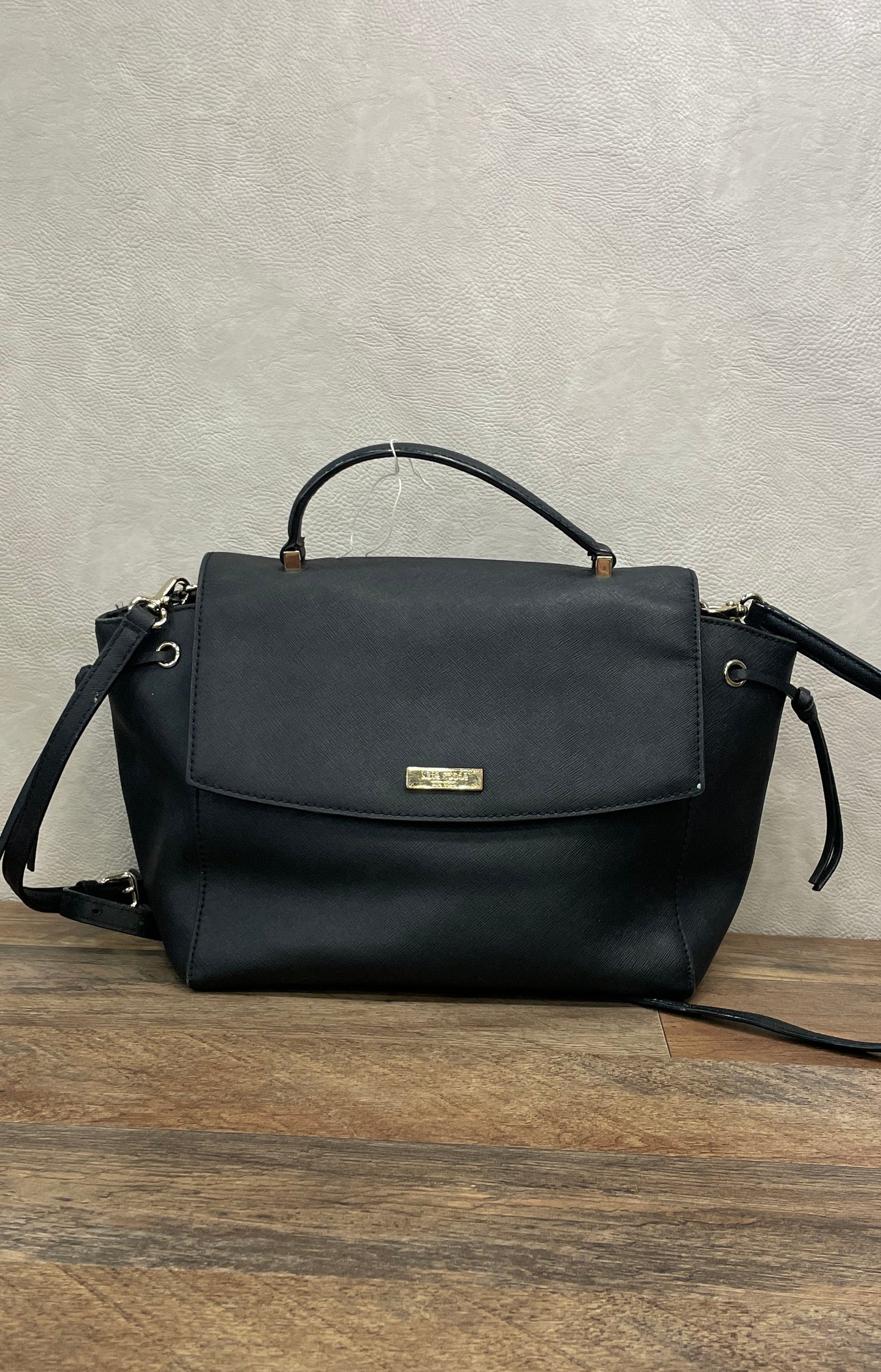 Kate Spade Black Saffiano Leather Top Handle Satchel Crossbody Bag Gold Hardware
