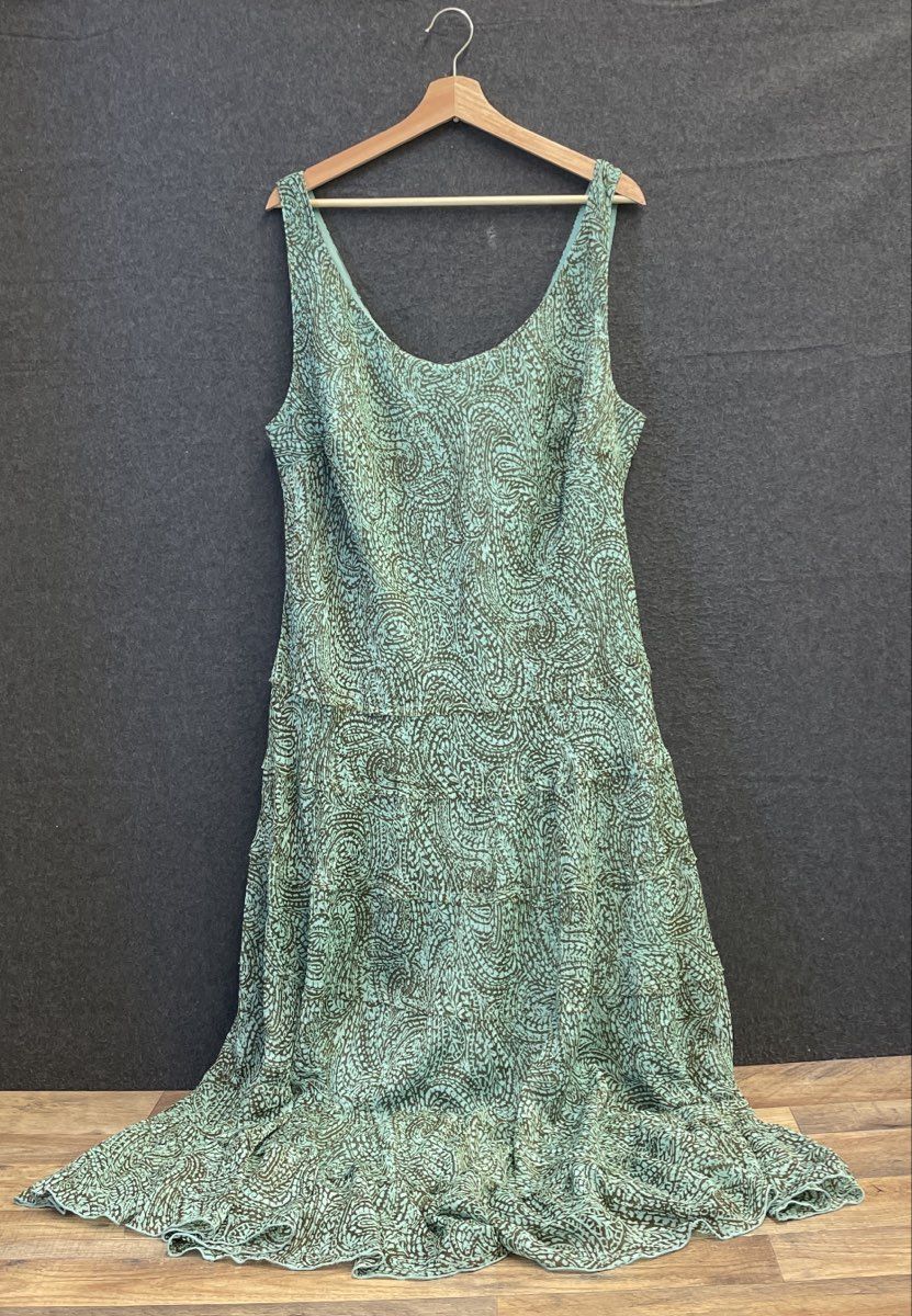 Jones Studio Women's Teal Green Paisley Ruffled Tiered Maxi Dress Sz 20W