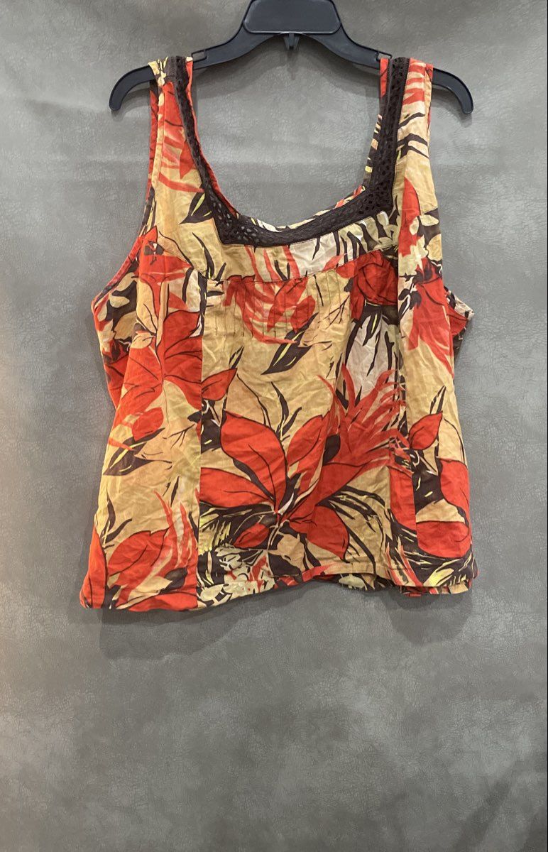 Avenue Women's Orange Tropical Floral Sleeveless Cotton Top Tank Size 26/28