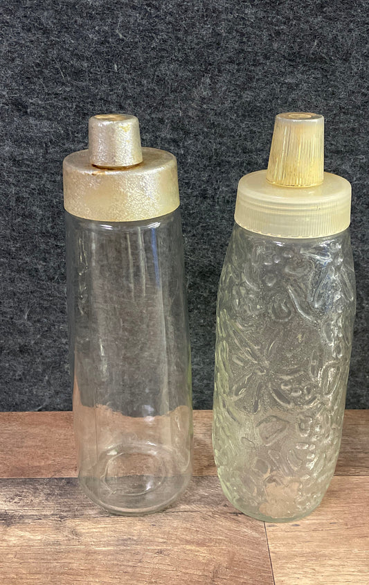 Vintage Glass Cruet & Liquor Bottle Lot 2 Anchor Hocking Grape Pattern MCM