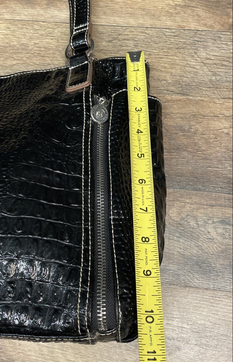 Sag Harbor Black Croc Embossed Faux Leather Tote Shoulder Bag Silver Hardware