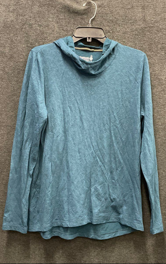 Smartwool Women's Teal Blue Merino Wool Blend Textured Pullover Hoodie Sz L