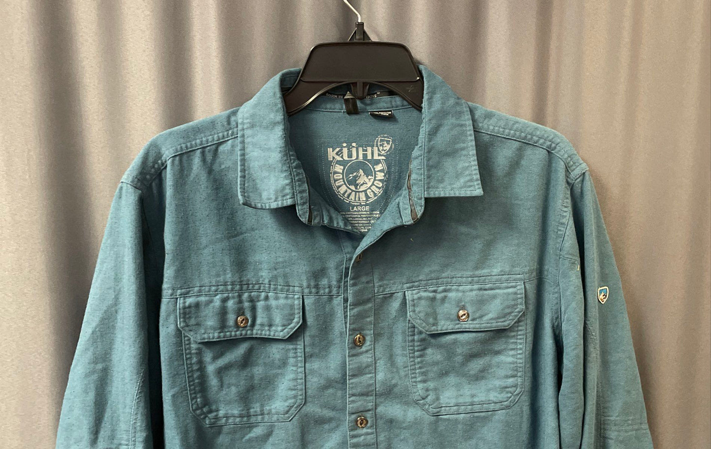 Kuhl Men's Teal Herringbone LS Button Down Cotton Linen Blend Shirt L