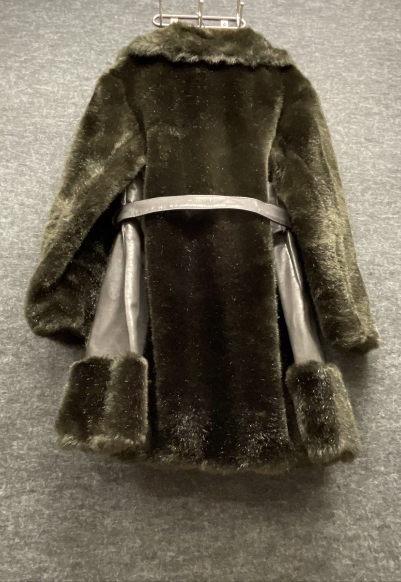 Vintage 80s Women's Dark Brown Faux Fur Belted Button Front Plush Coat Sz 16
