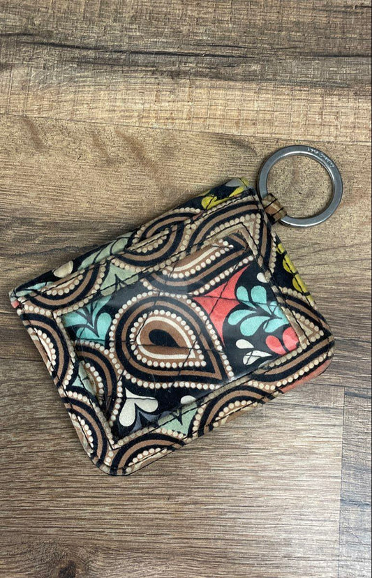 Vera Bradley Night and Day Paisley Quilted ID Case Keychain Wallet Silver Tone