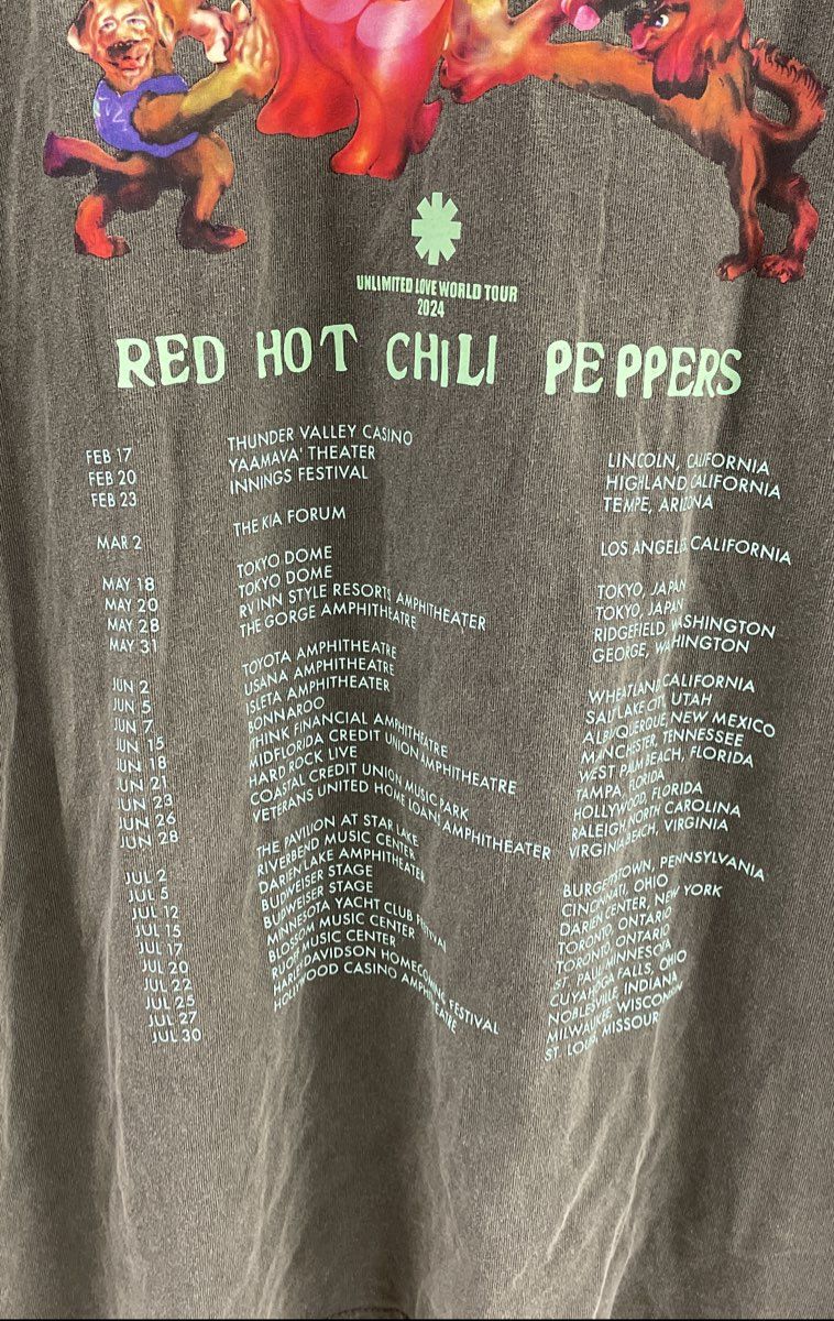 Red Hot Chili Peppers Unlimited Love 2024 World Tour T-Shirt Gray Sz L