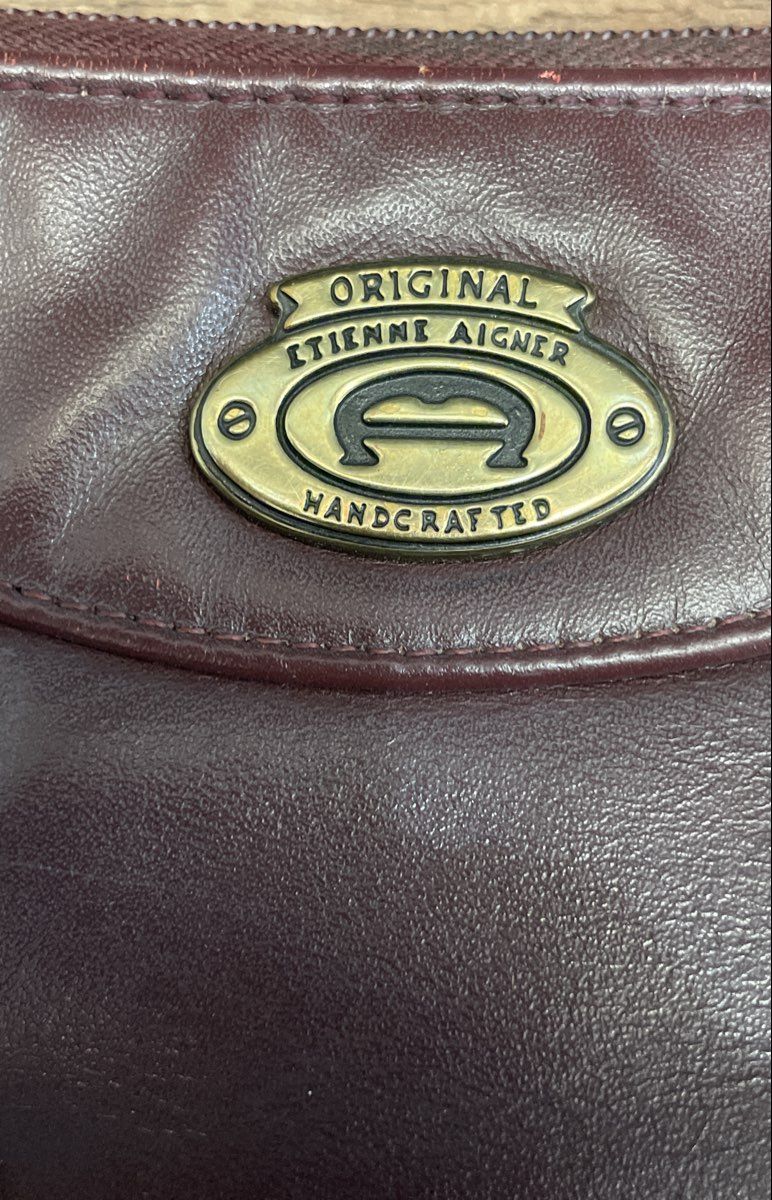 Vintage Etienne Aigner Maroon Leather Shoulder Bag Brass Logo Plaque
