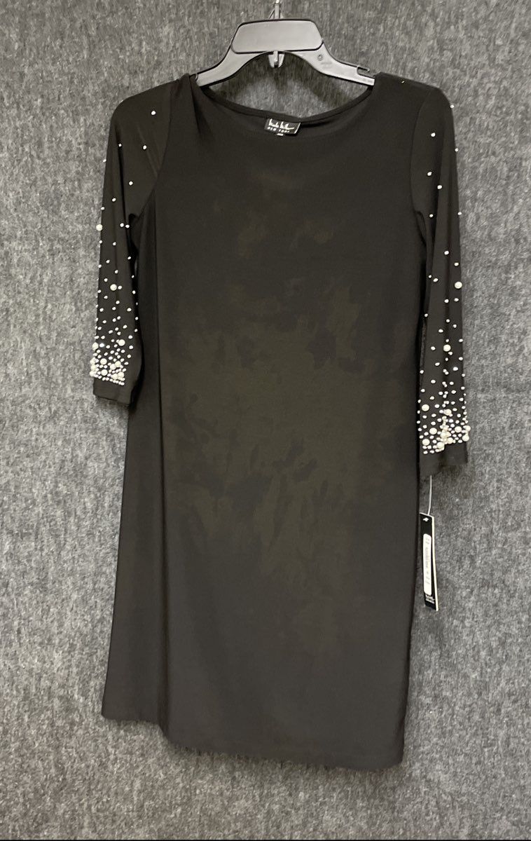 Nicole Miller Women's Black Pearl Rhinestone Knit Sheath Dress NWT Sz S