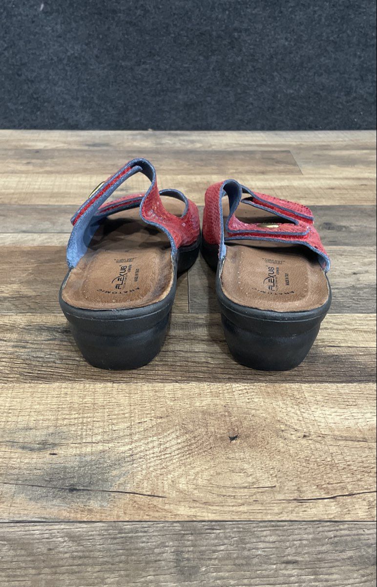 Flexus by Spring Step Italian Comfort Red Multi Slide Sandals Size 9 EU 40
