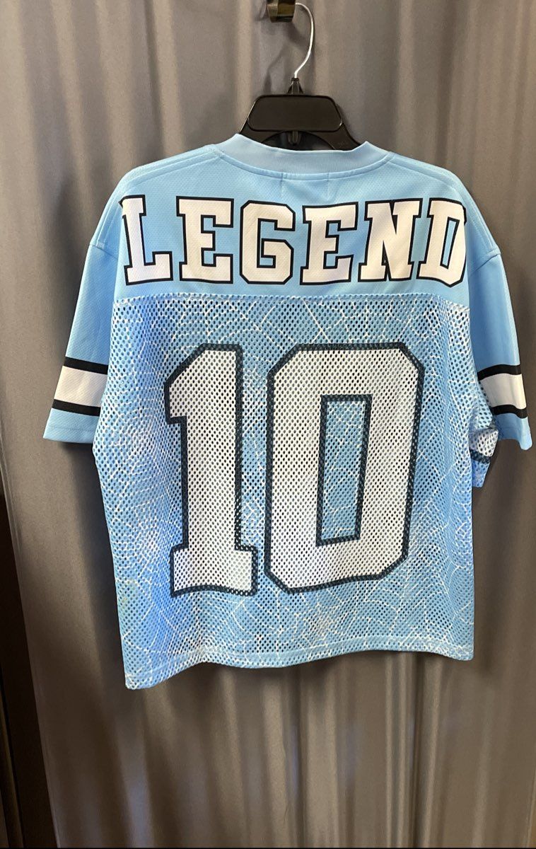 Mr Mushies Goods Light Blue #10 Legend Mesh Baseball Jersey Sz M