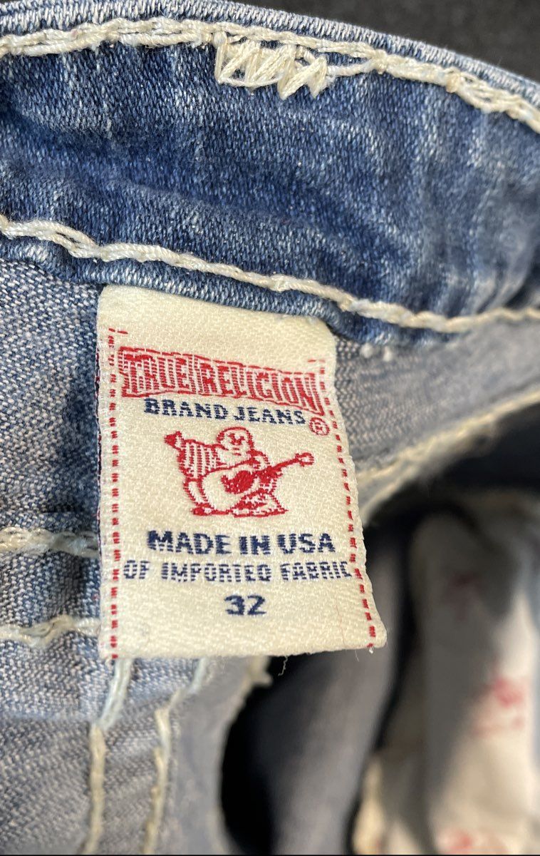 True Religion Women's Blue Billy Super T Jeans White Thick Stitch Sz 32