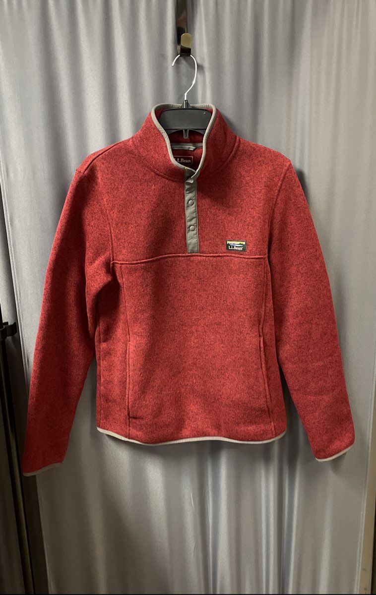 L.L. Bean Men's Red Heather Sweater Fleece 1/4 Snap Pullover Sz S Regular