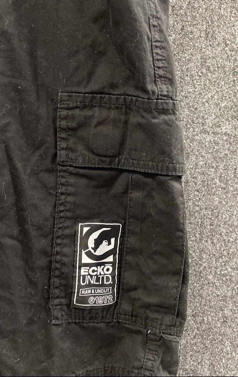 Ecko Unltd Men's Black Cotton Cargo Shorts Multi-pocket Branded Patch Size 40