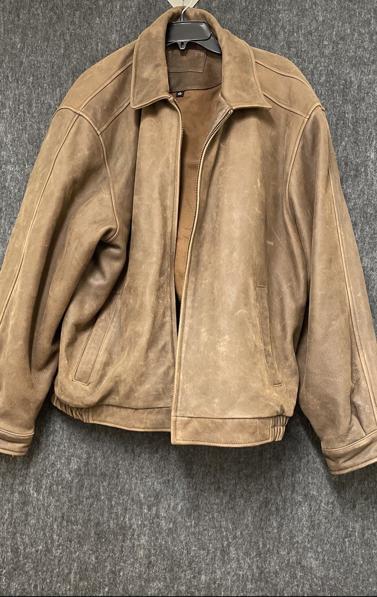 Croft & Barrow Men's Brown Leather Bomber Jacket Distressed Full Zip Sz XL