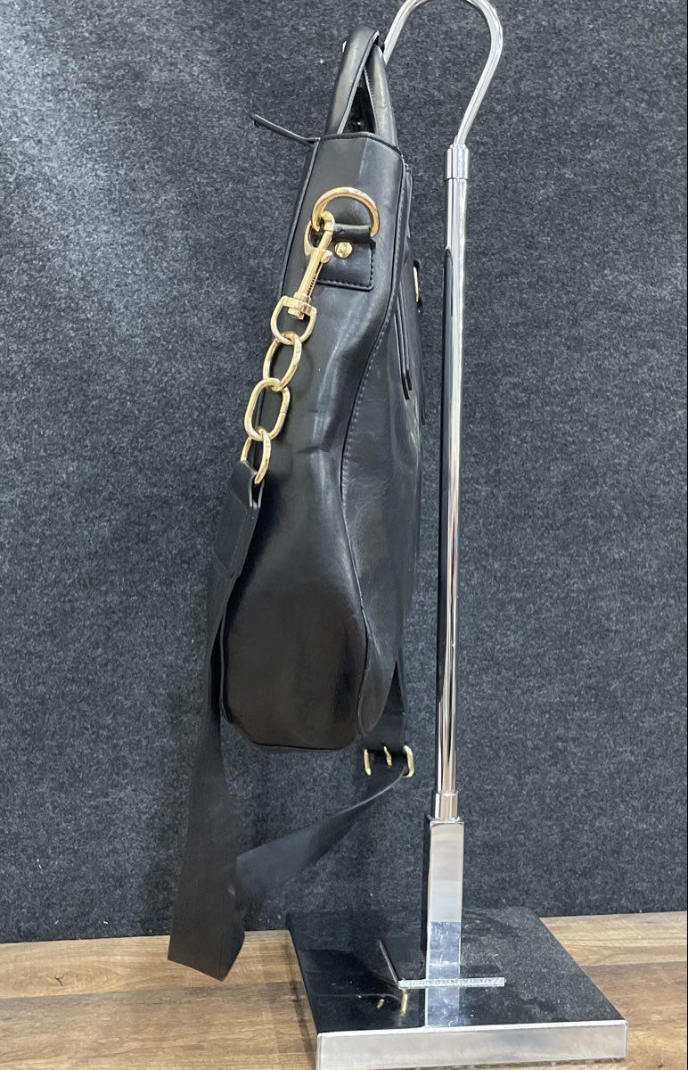 Vaio Black Leather Tote Bag Large Shoulder Purse Gold Tone Hardware