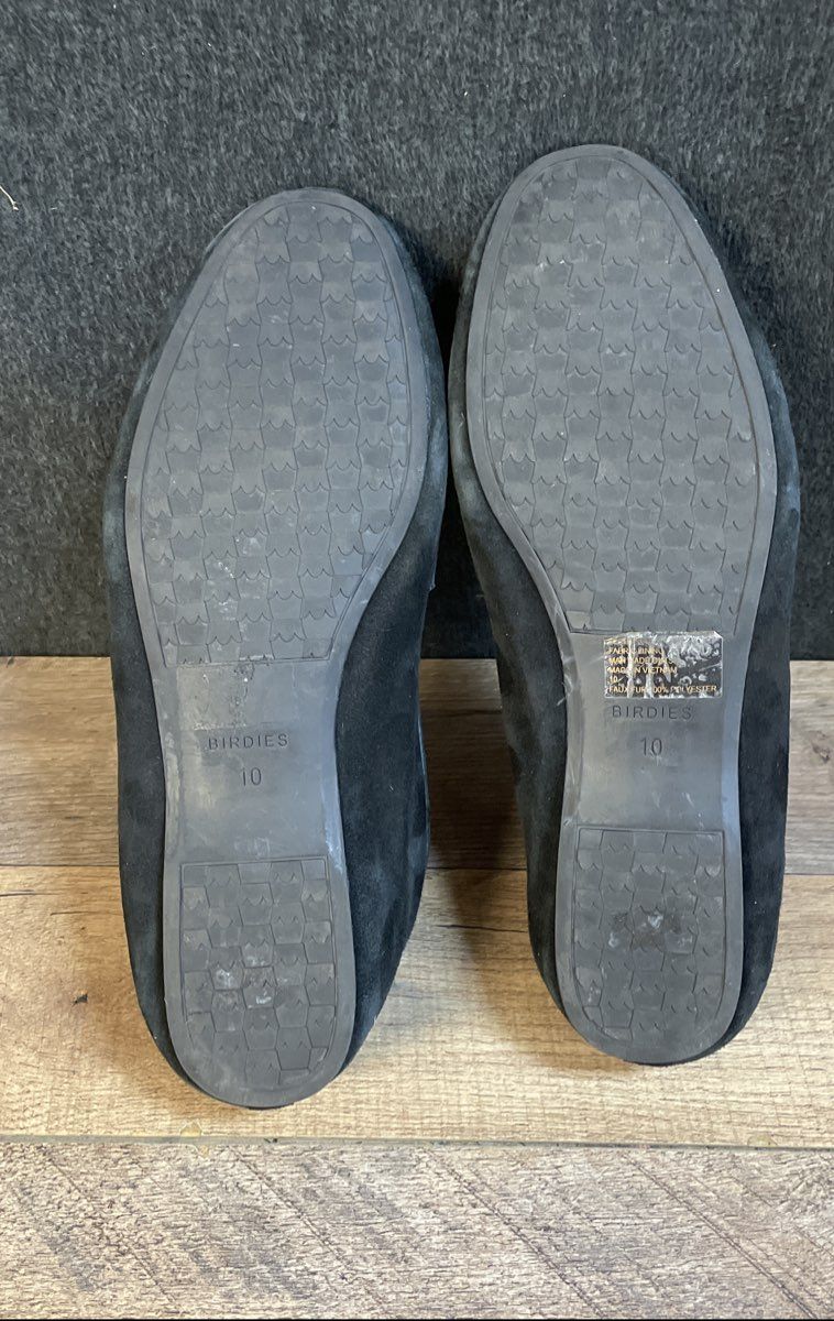 Birdies The Vesper Black Suede Faux Fur Lined Penny Loafers Women's Size 10