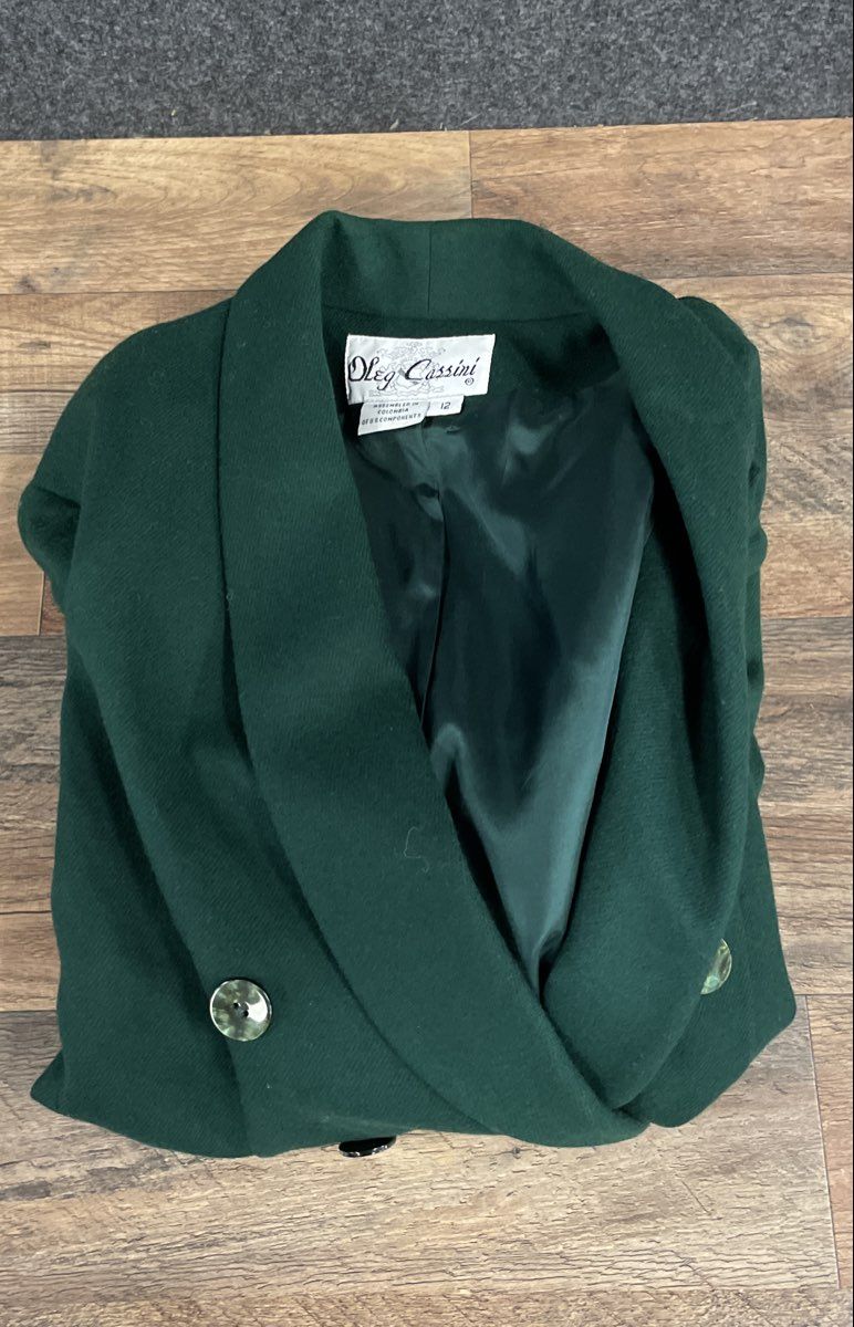 Vintage 90s Oleg Cassini Women's Green Wool Double Breasted Blazer Sz 12