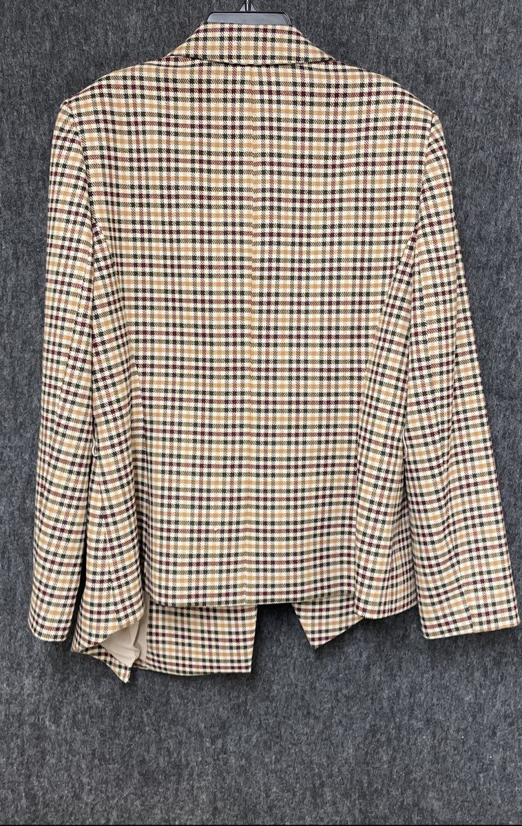 Tahari Arthur S. Levine Women's Tan Burgundy Green Plaid Blazer Sz 12