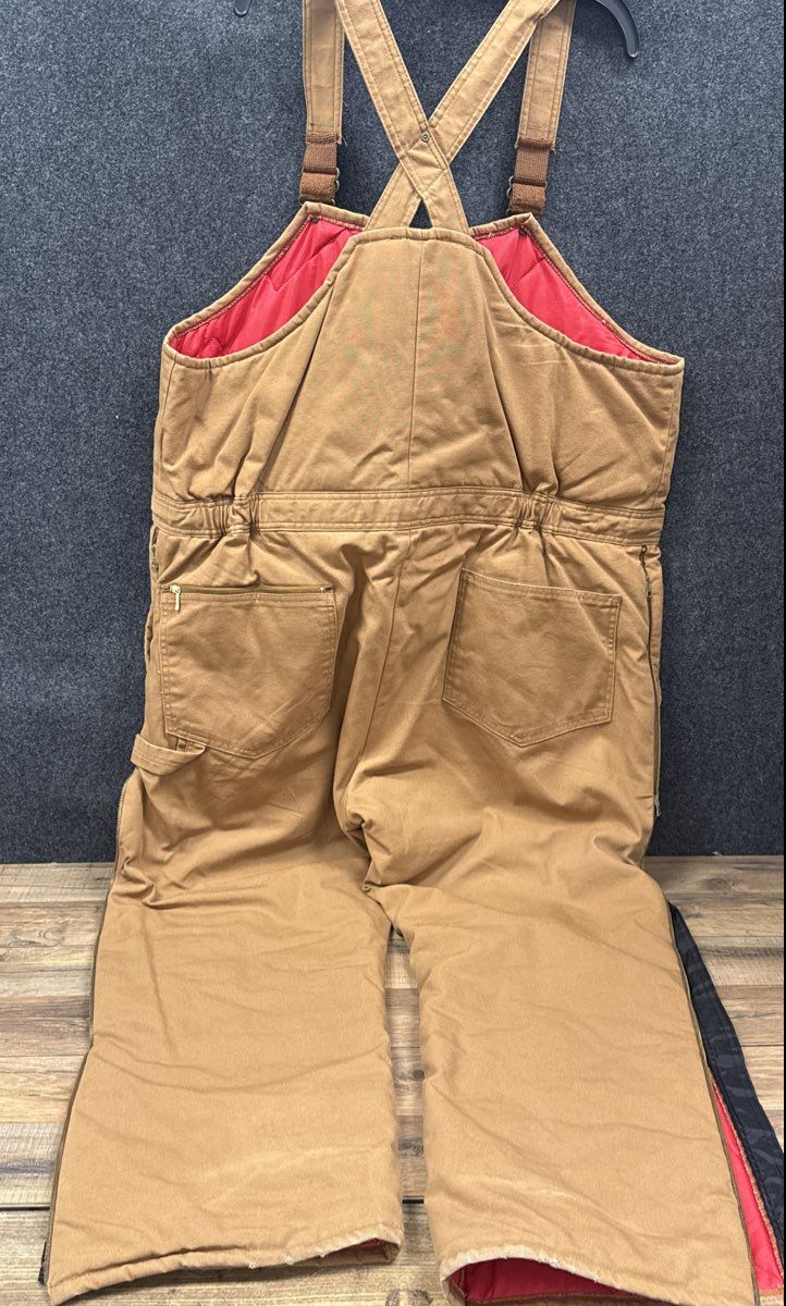 Walls Men's Brown Insulated Duck Bib Overalls Quilt Lined Leg Zips