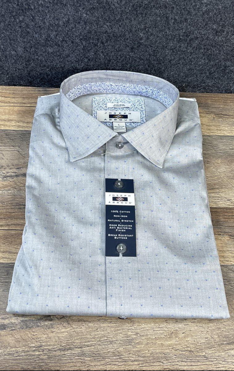 Joseph Abboud Men's Gray Long Sleeve Dress Shirt Non-Iron Classic Fit Sz L NWT